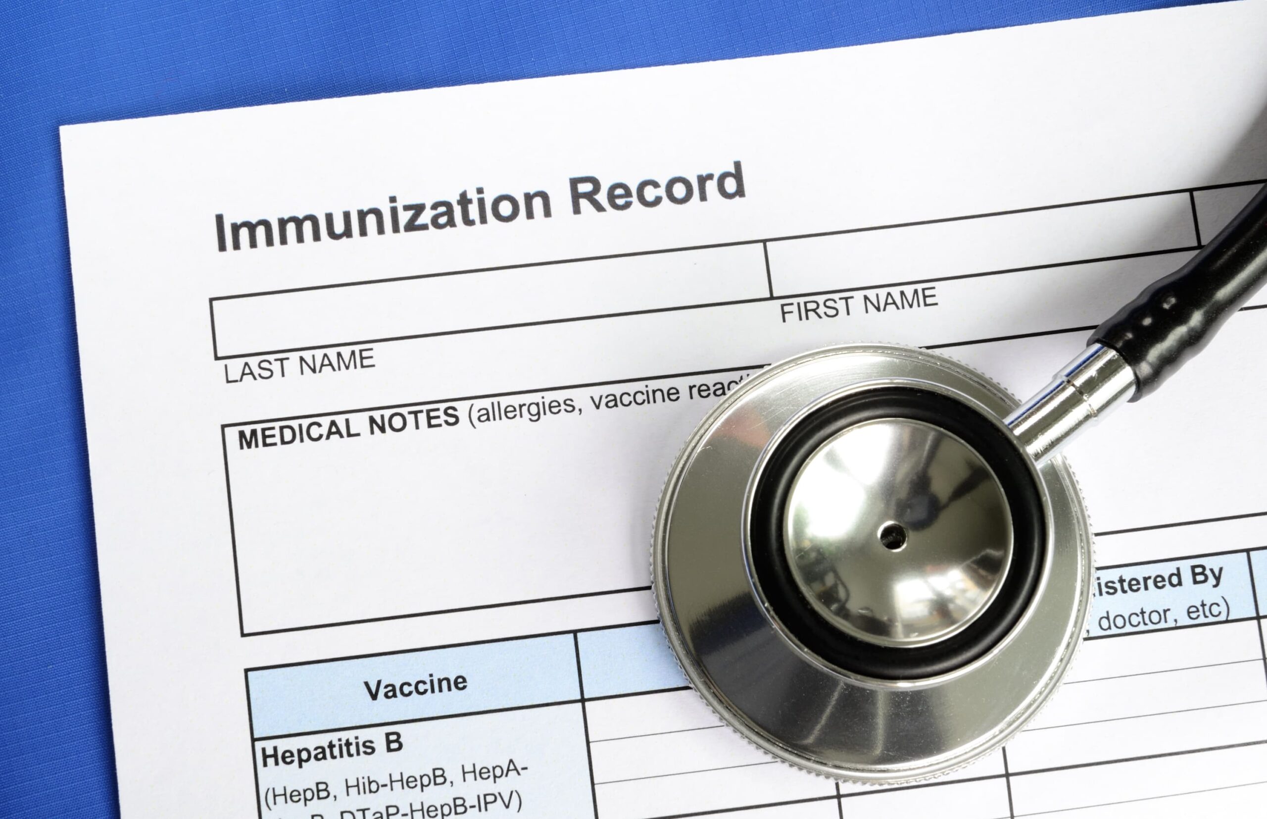 A blank Immunization Record paper.