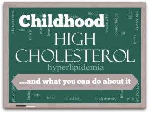 A sign that reads, "Childhood high cholesterol and what you can do about it."
