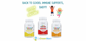 Bottles of back to school immune supports by Dr. Green Mom®.