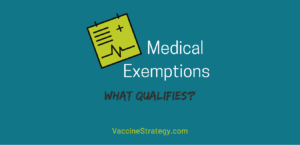 A sign reads, "Medical exemptions. What qualifies?"