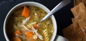 A bowl of healing chicken noodle soup.
