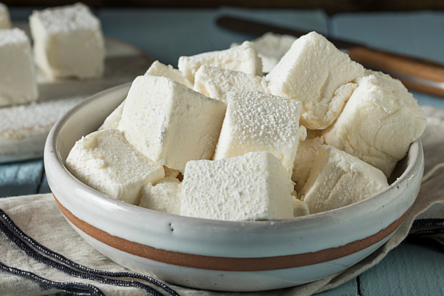 A bowl of homemade marshmallows.