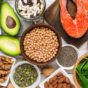 Omega-3 foods such as fish, nuts, and avocados.