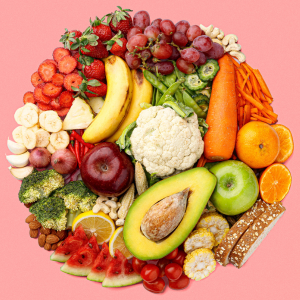A bowl of healthy fruits and vegetables. 