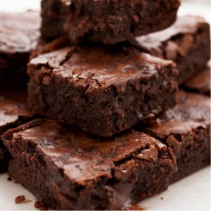 Brownies stacked in a pile.