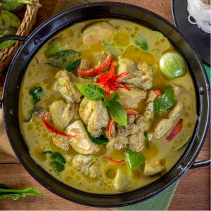 A pot of coconut chicken curry.