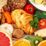 A variety of fruits. vegetables, and grains.